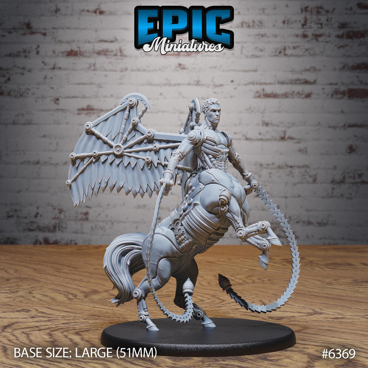 A large, detailed figurine of a winged creature with mechanical features, displayed on a black base.