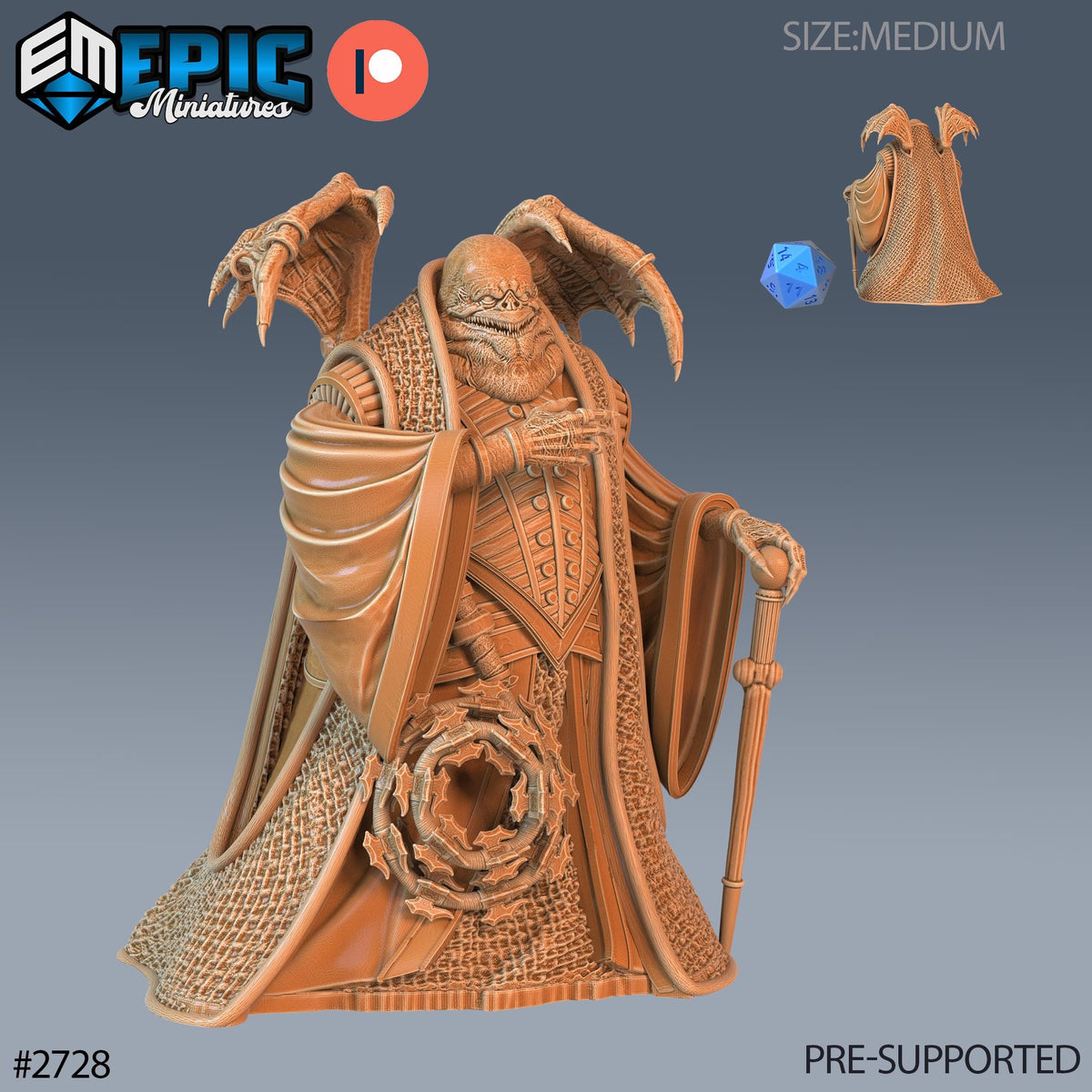 The image is a 3D model of a fantasy character, possibly a wizard or deity, with intricate details and a detailed design.