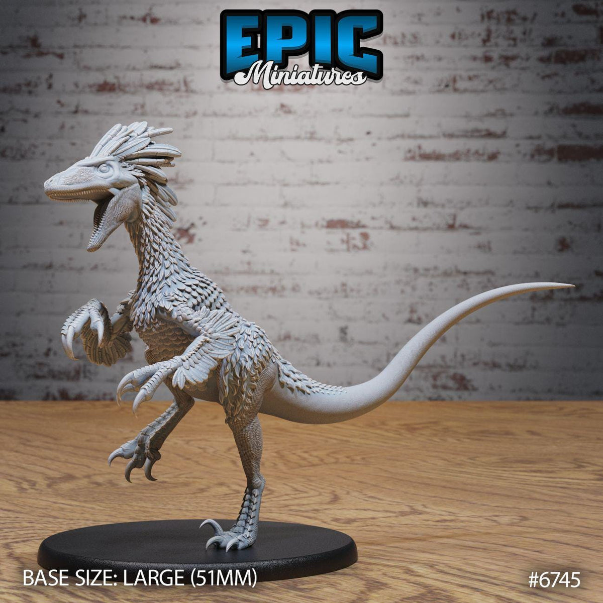A figurine of a dinosaur-like creature, possibly a dinosaur or a similar prehistoric animal, standing on a black base. The figurine is described as a "BASE SIZE: LARGE (511mm)" and is numbered "#6745".