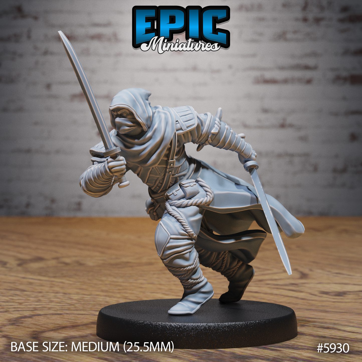 3D Resin Miniature White Ninja - D&D Epic Miniatures