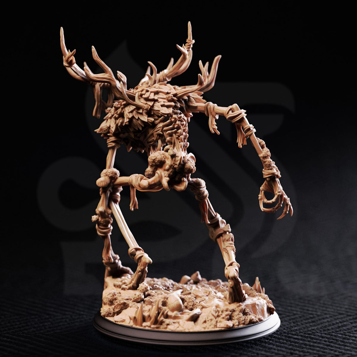 A detailed 3D model of a fantastical creature with intricate, organic features and a skeletal structure, set against a dark background.