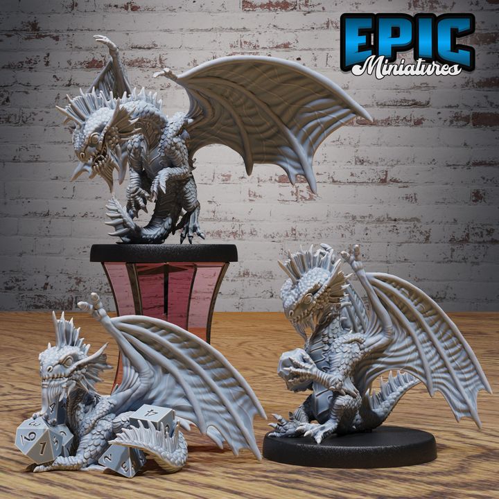 3D Resin Miniature Silver Dragon Wyrmling - D&D Epic Miniatures