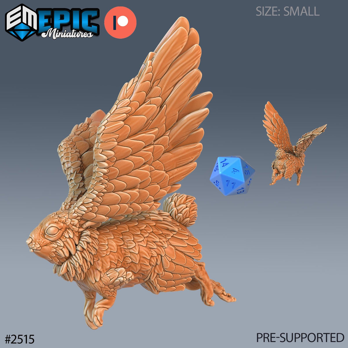 3D Resin Miniature Flying Rabbit - D&D Epic Miniatures