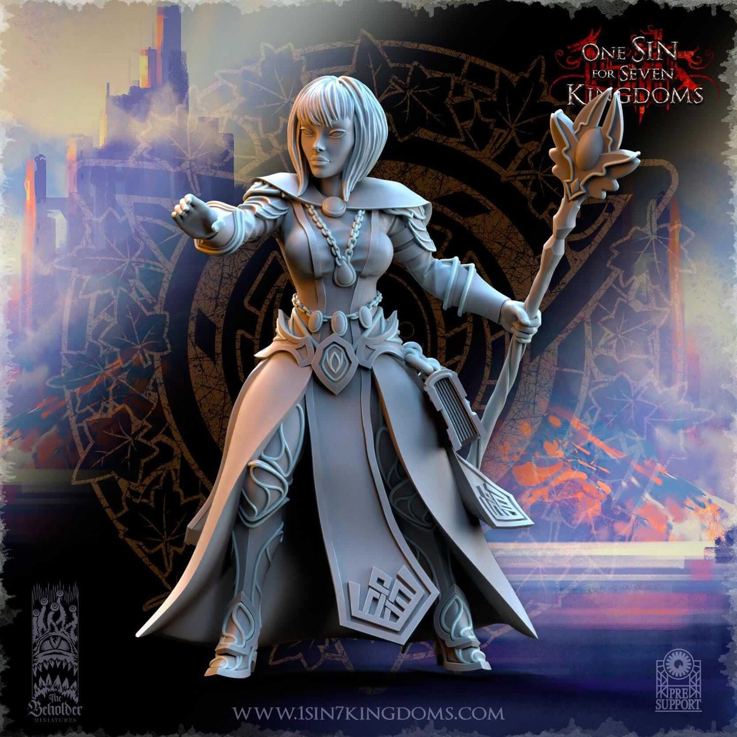 Elven Sorceress - Silvermoor Elves - One Sin for Seven Kingdoms - Beholder Miniatures