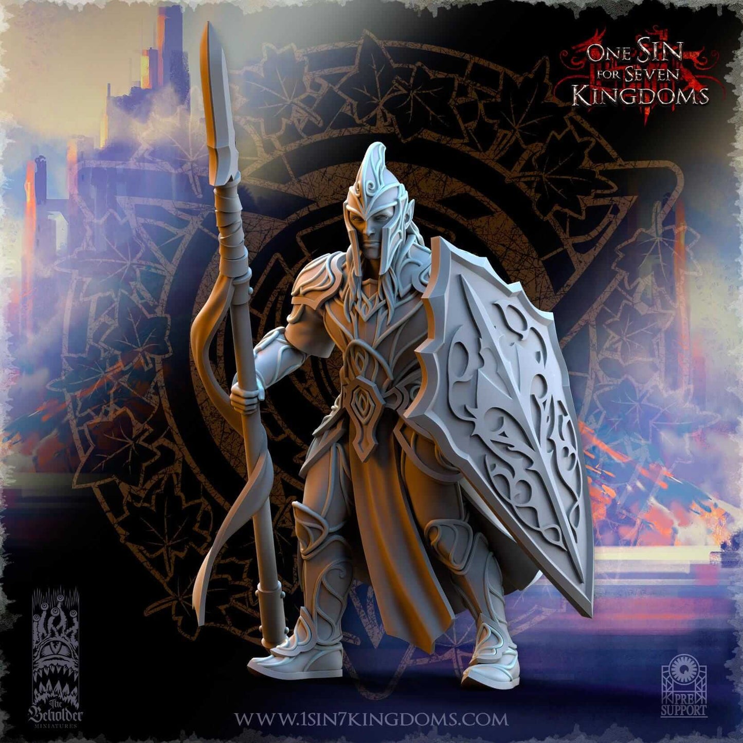 Elven Warriors w spear - Silvermoor Elves - One Sin for Seven Kingdoms - Beholder Miniatures