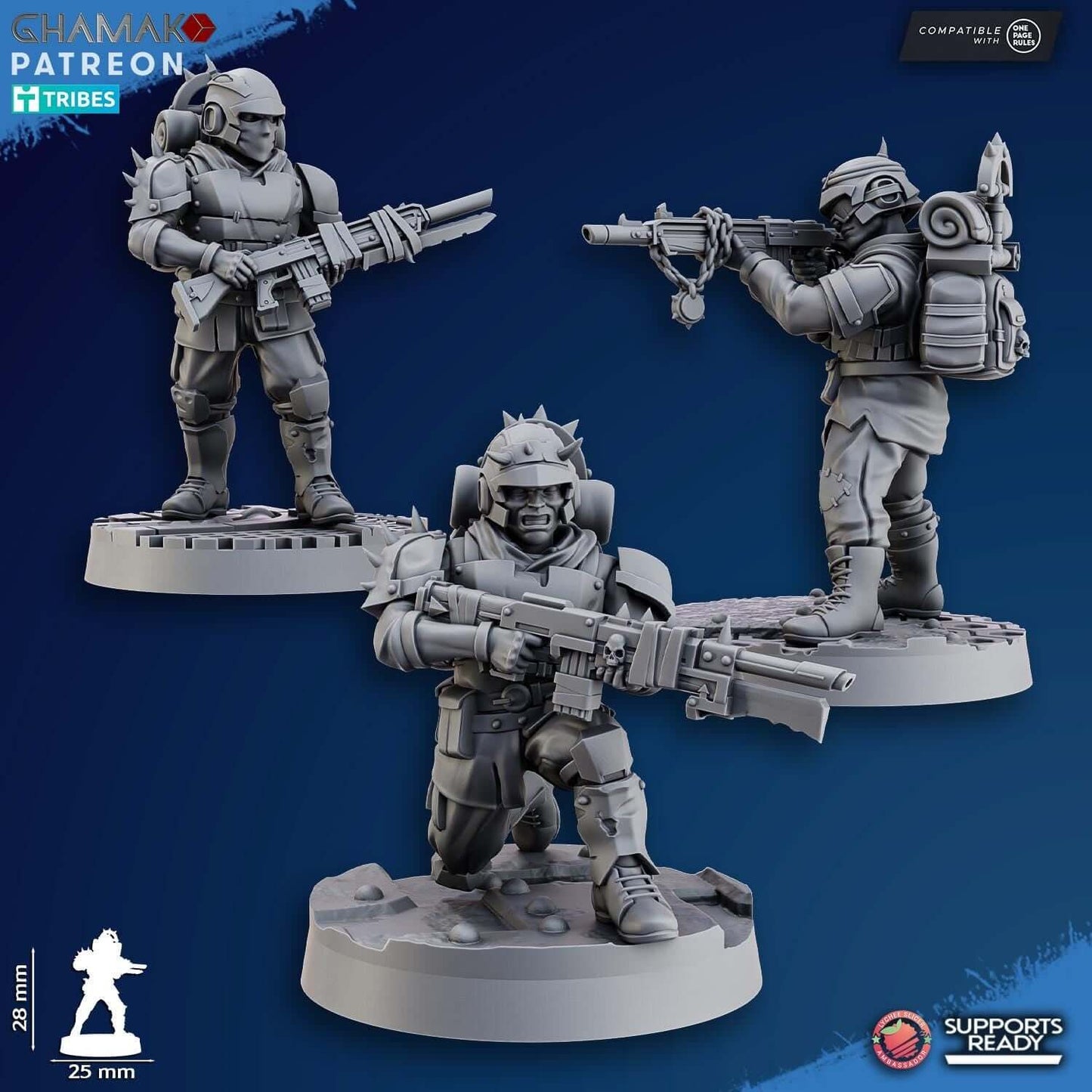 3D Resin Miniature depicting Fell Strike Squad Ghamak in premium grey resin, perfect for D&D and wargaming.