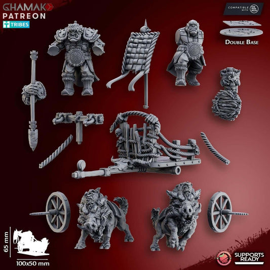 Orc on wild boars chariot - Miniatures by Ghamak