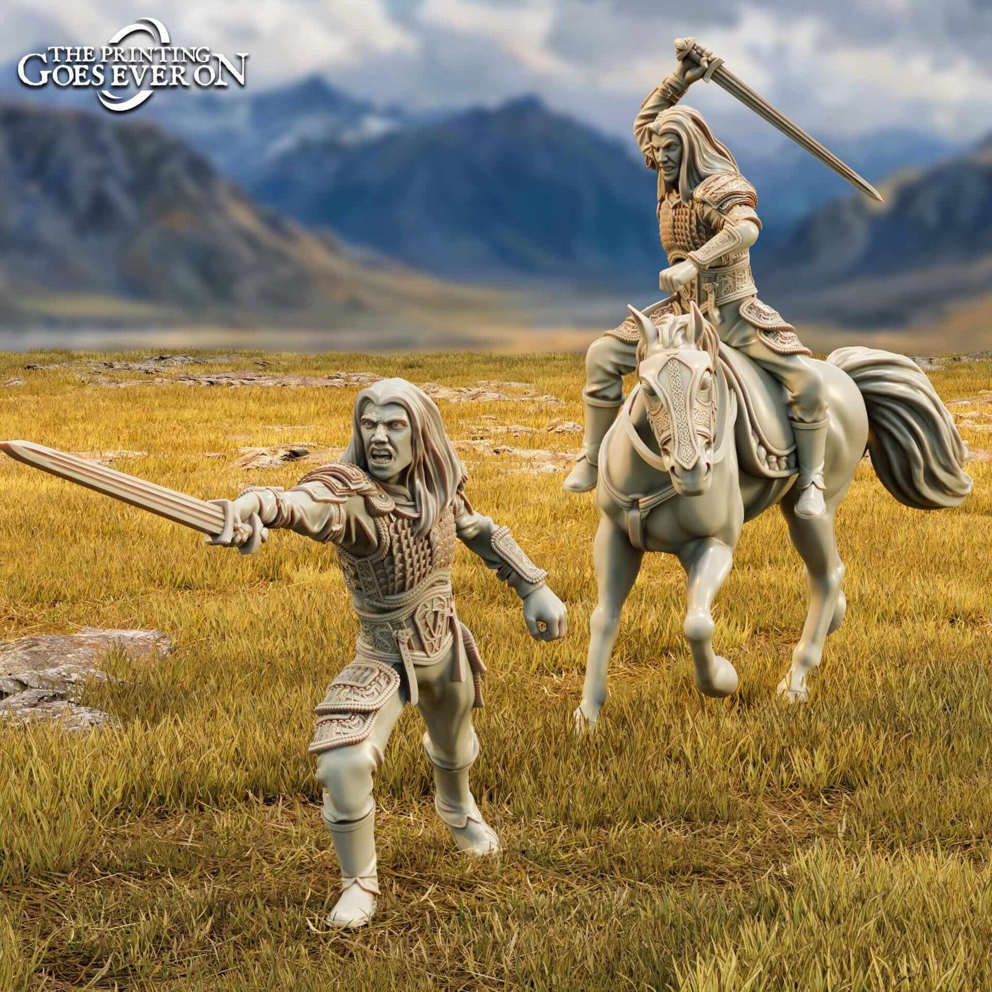 Thalred on foot and mounted -Tales of the Wind and Saddle - Printing Goes Ever On