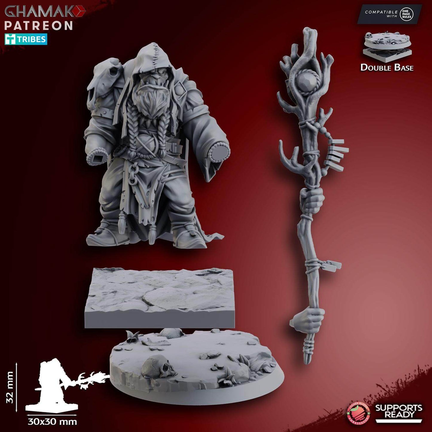3D Resin Miniature Orc Shaman on Foot - Ghamak Miniatures