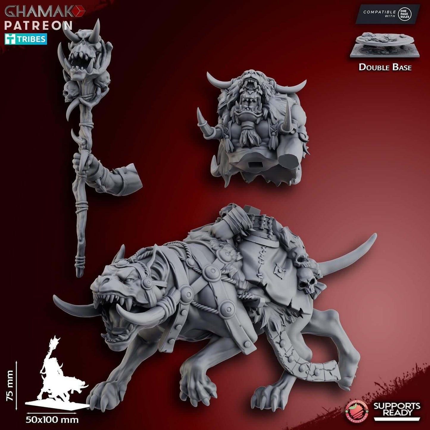 Grey Waste Orc Shaman on Warg - Ghamak Miniatures