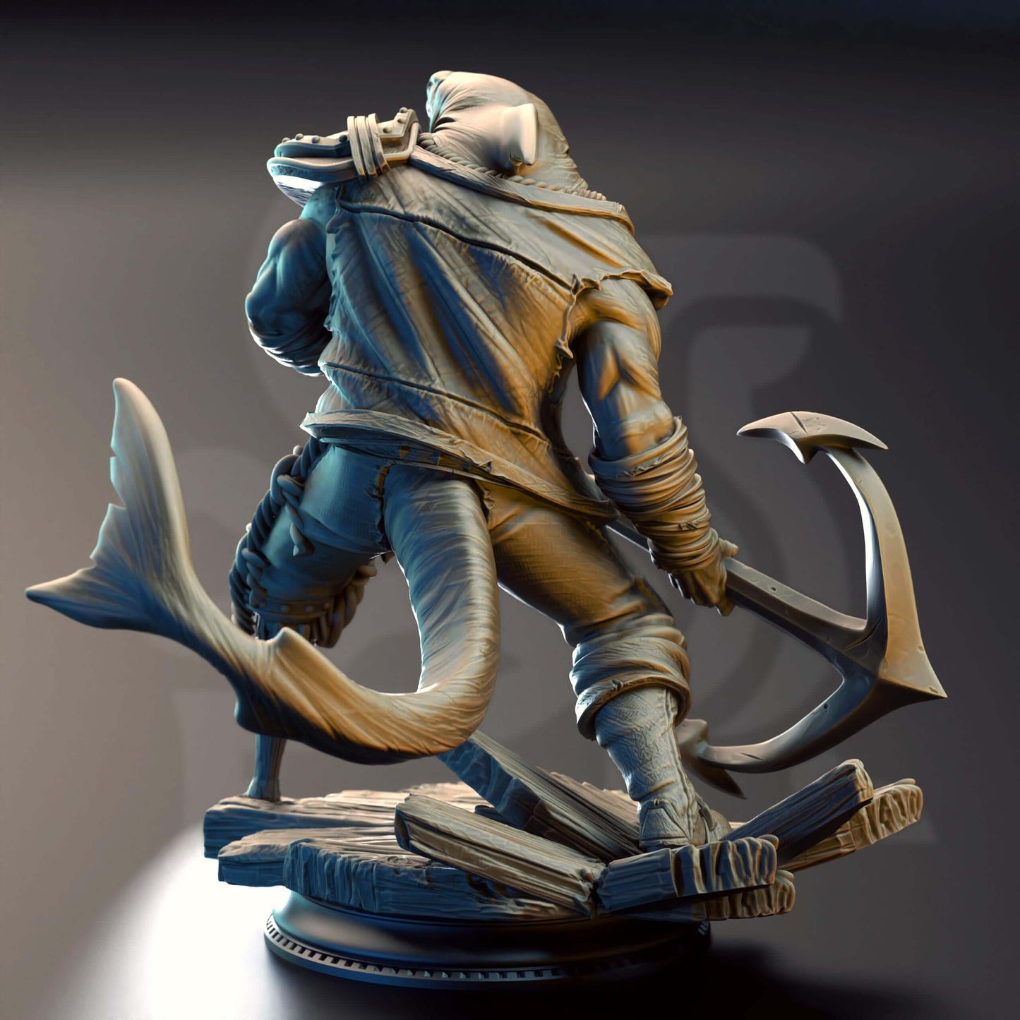 Sharkman Pirate Enforcer - Baz "Smiley" Armstrong - 3D Printed Resin RPG/Tabletop/Boardgames Miniature DM Stash