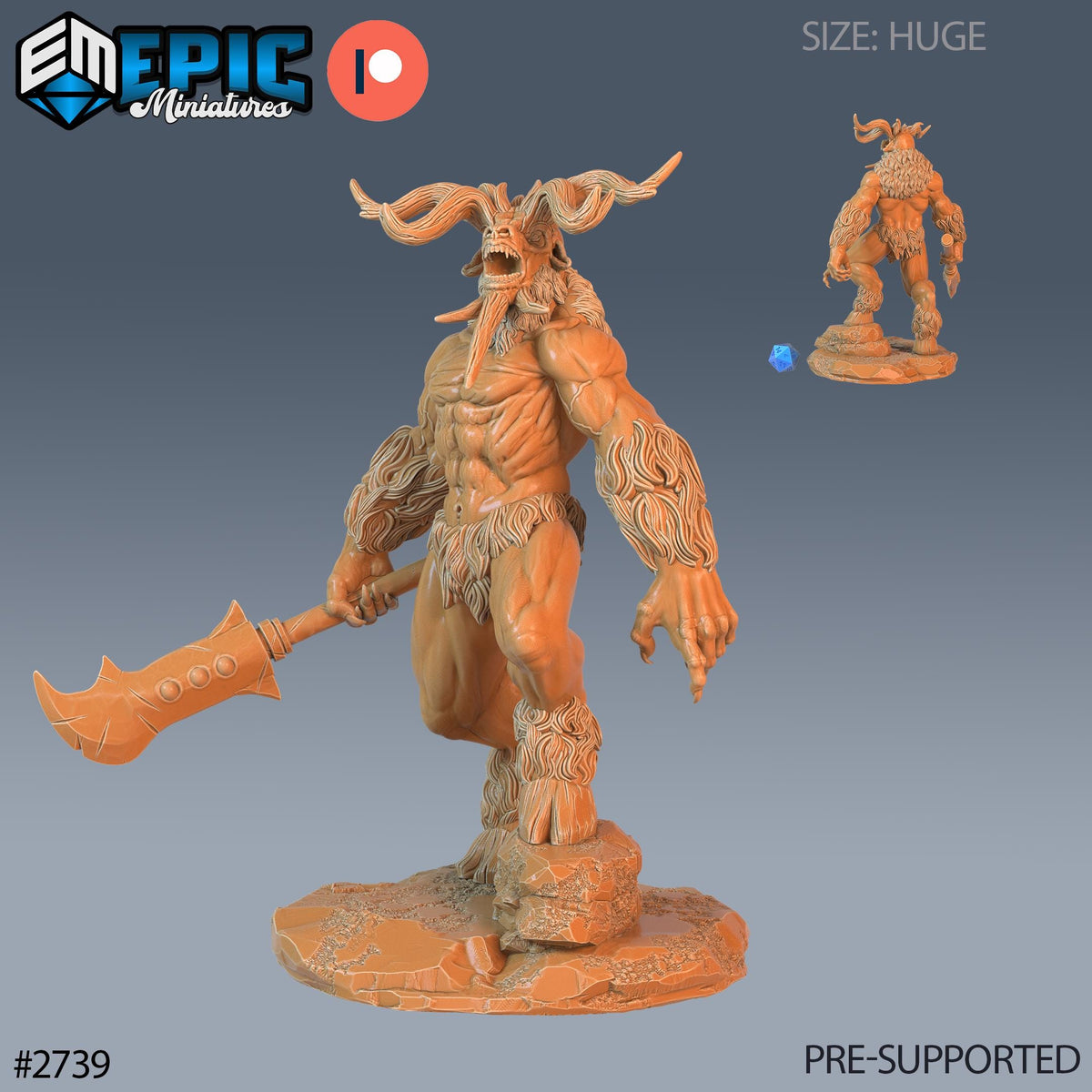 a statue of a horned man with a hammer