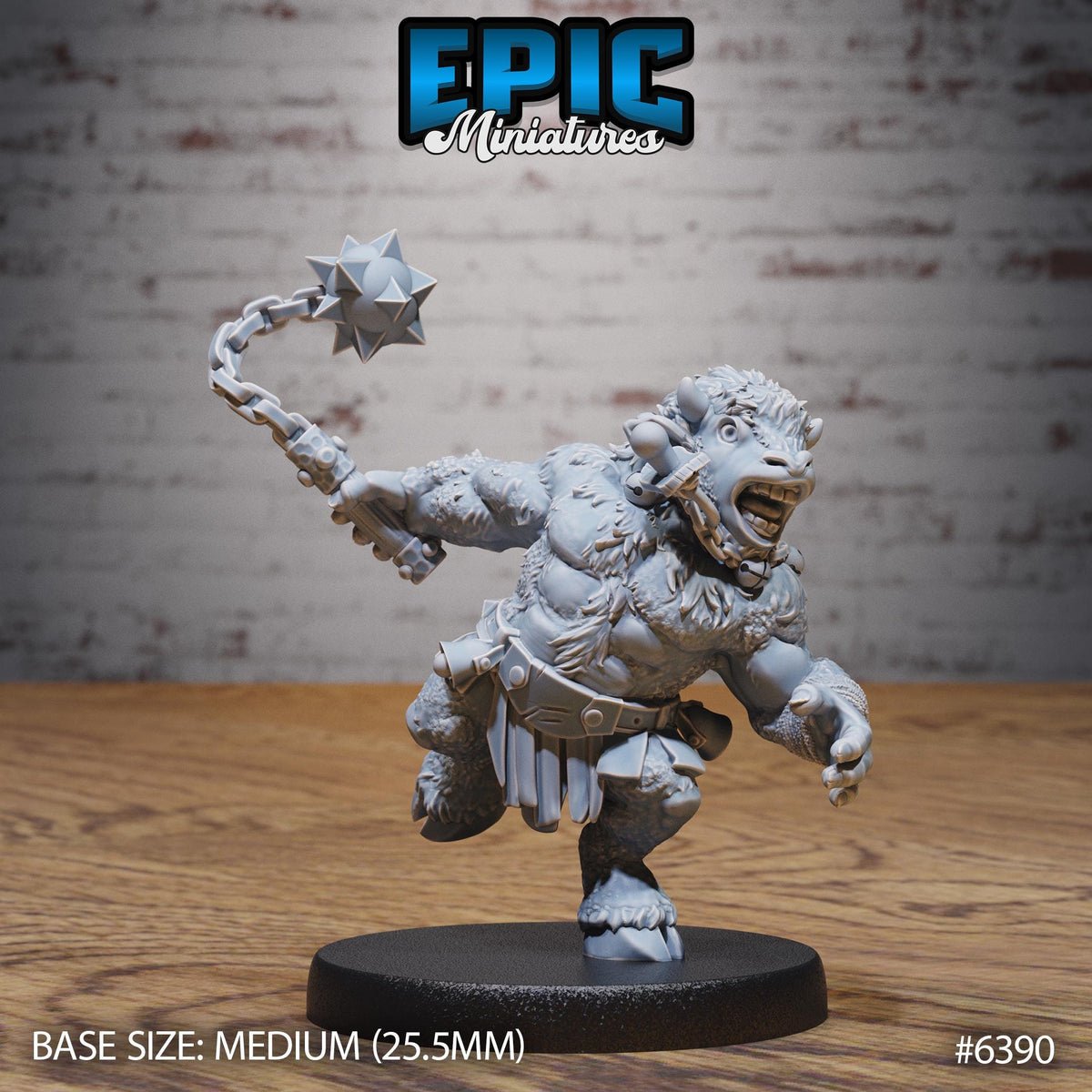 A figurine of a muscular, armored character with a star-shaped weapon in its hand, standing on a black base.