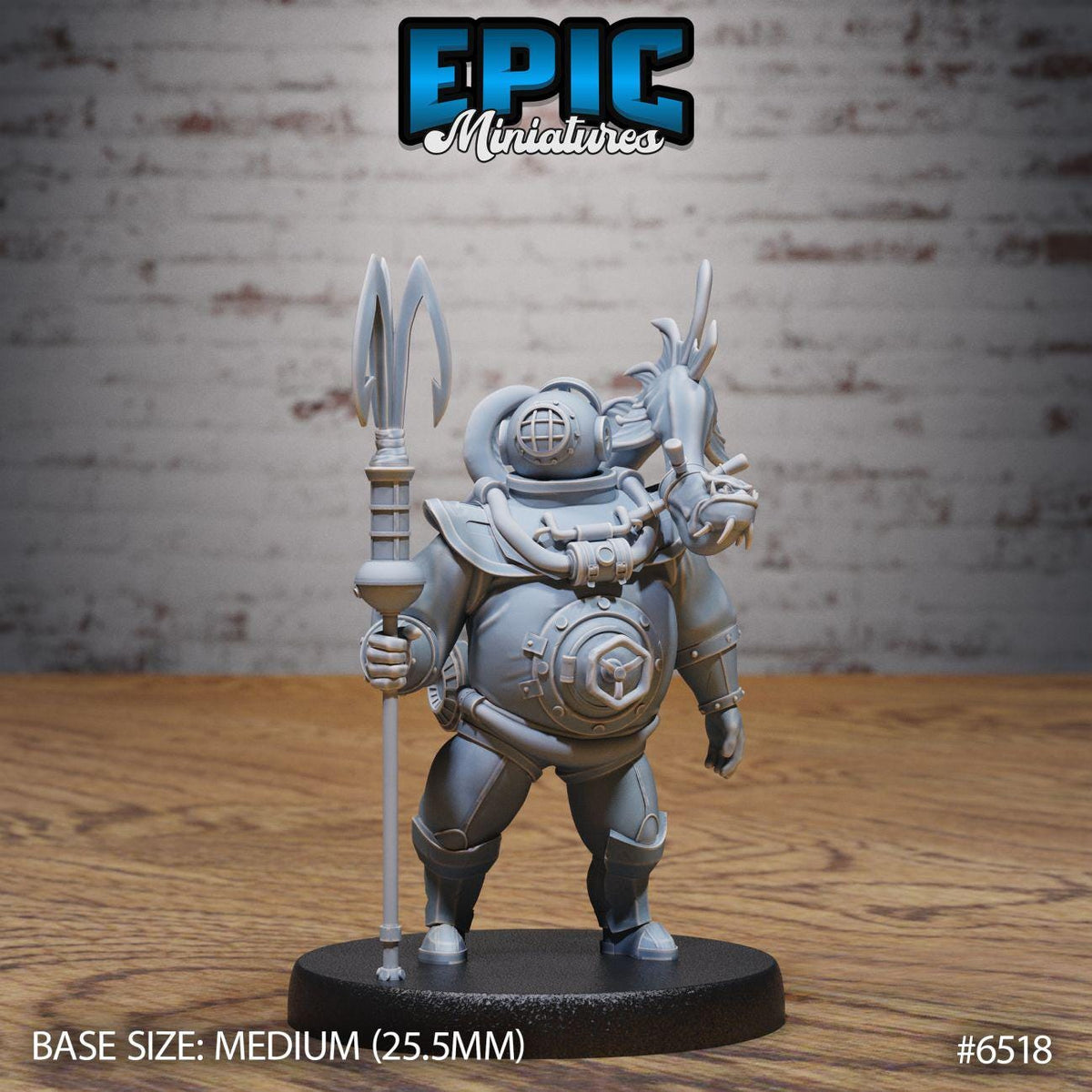 A figurine of a character with a large head, holding a spear and a shield, standing on a black base.