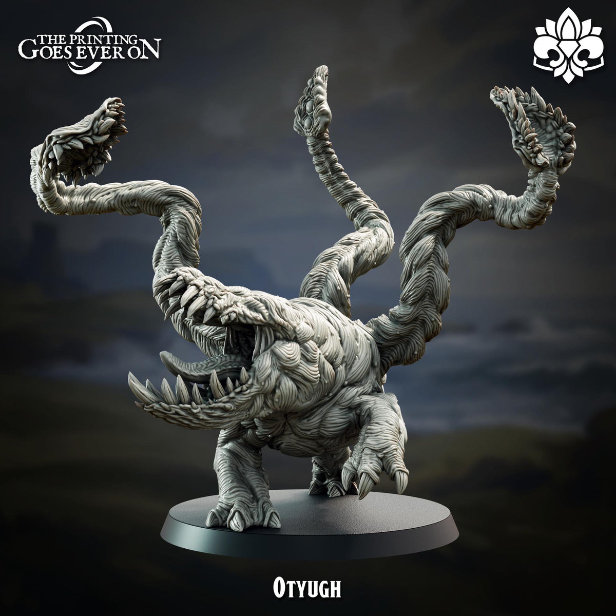 a large, intricate, and detailed figurine of a creature with multiple arms and sharp teeth, standing on a platform.