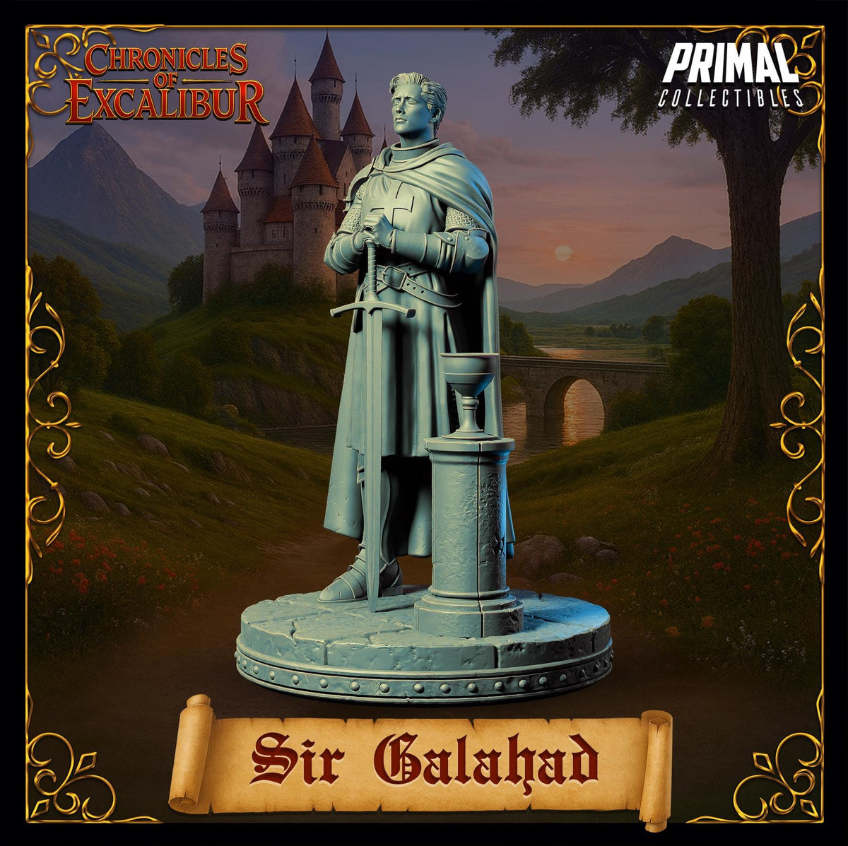 Knight Sir Galahad - Chronicles of Excalibur collectible miniature in premium resin with high detail.