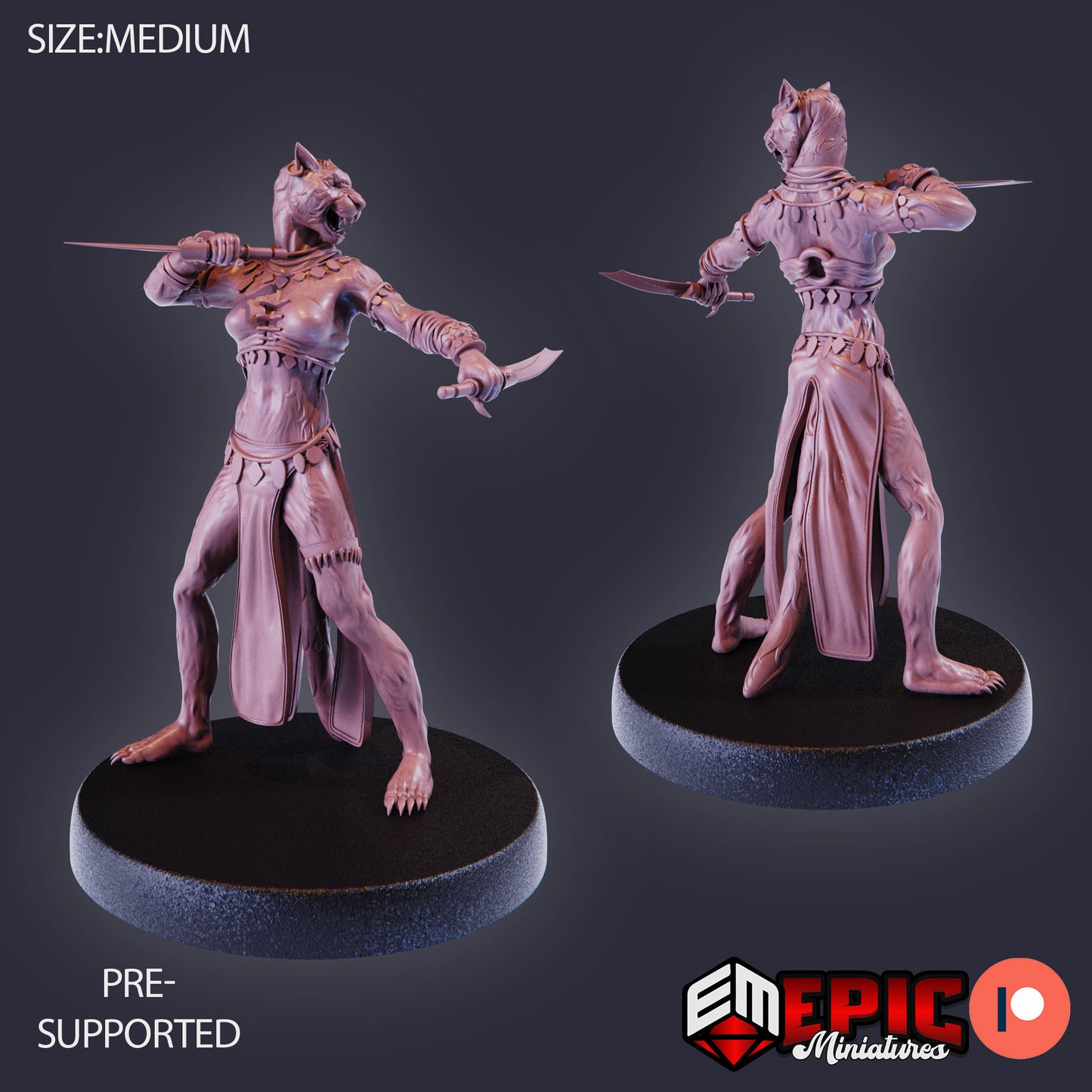 3D Resin Miniature Catfolk Jaguar Huntress - D&D Epic Miniatures