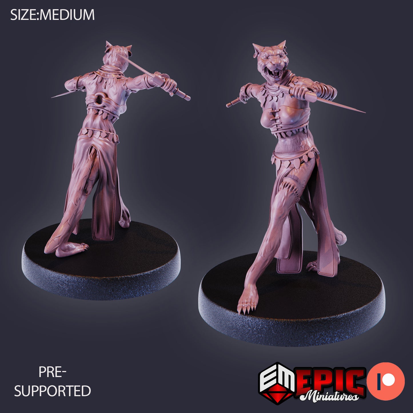 3D Resin Miniature Catfolk Jaguar Huntress - D&D Epic Miniatures