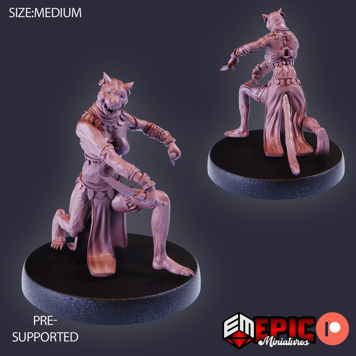3D Resin Miniature Catfolk Jaguar Huntress - D&D Epic Miniatures