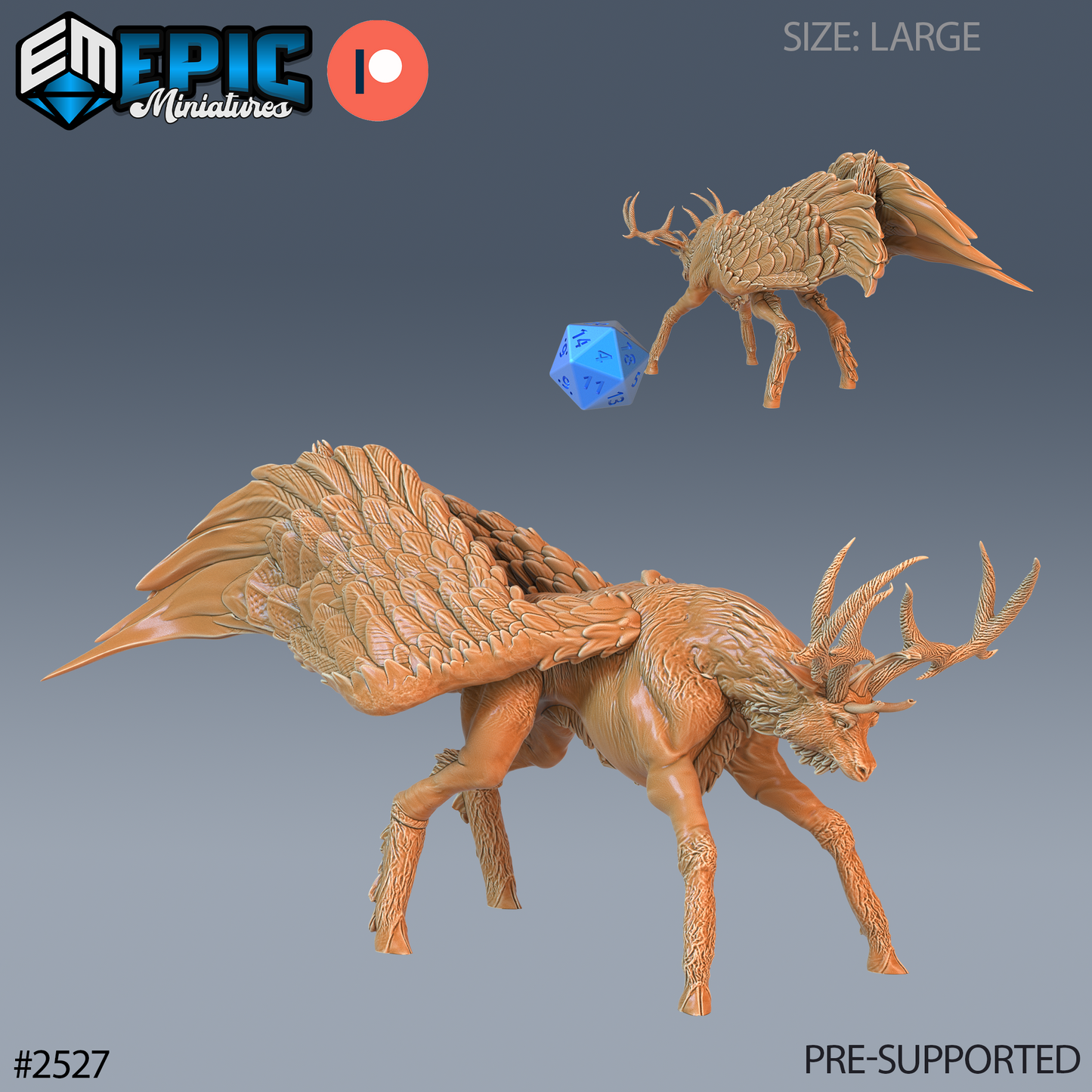 3D Resin Miniature Winged Deer - D&D Epic Miniatures