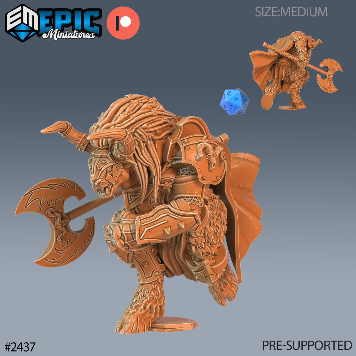 3D Resin Miniature Wooly Minotaur Paladin - D&D Epic Miniatures