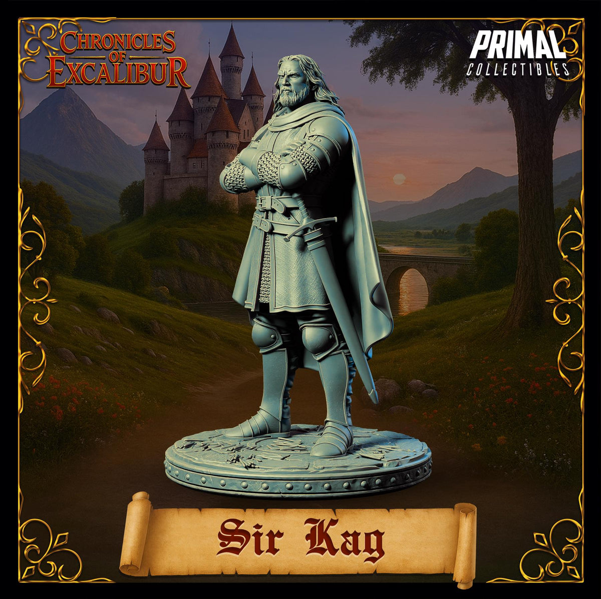 Knight Sir Kay - Chronicles of Excalibur miniature figure in premium grey resin from Wyrdwood Creations.
