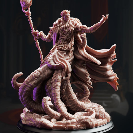 A detailed 3D rendering of a fantastical creature, possibly a mythical or magical being, with intricate details and flowing robes.
