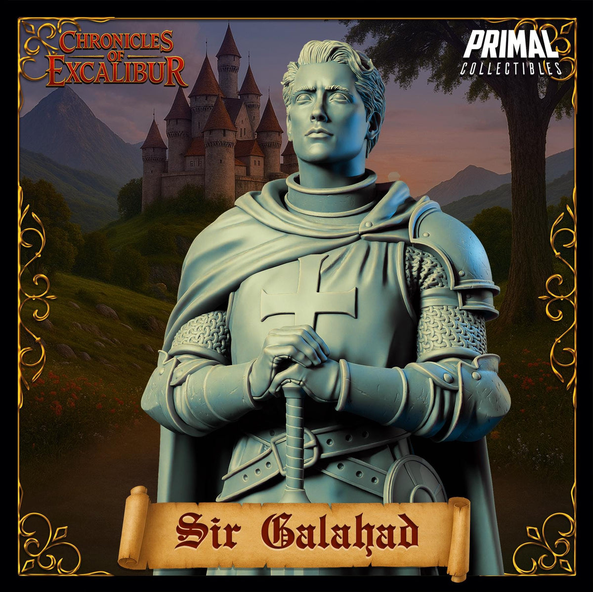 Knight Sir Galahad collectible miniature from Chronicles of Excalibur, crafted in premium resin with intricate details.