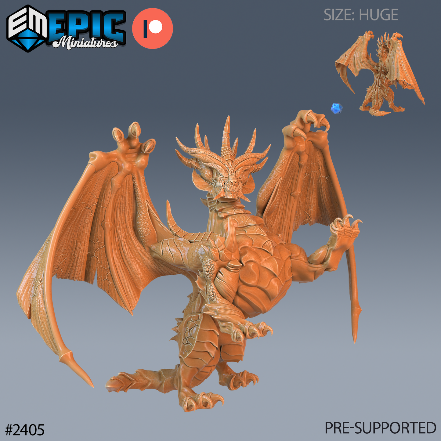 3D Resin Miniature Grey Dragon - D&D - Epic Miniatures