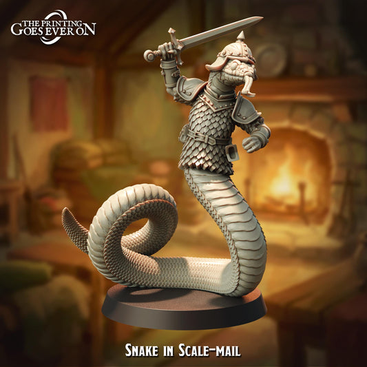 A 3D model of a snake-like creature holding a sword, standing on a base. The background appears to be a fireplace or a similar setting.