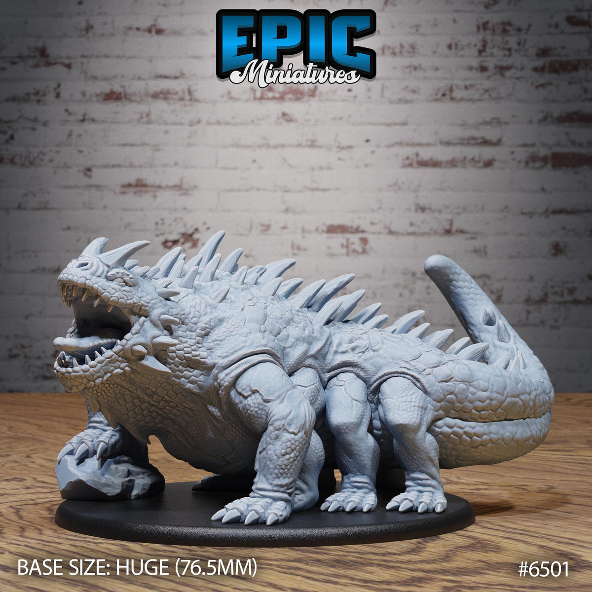 A large, detailed, and realistic-looking miniature model of a monster or dragon-like creature, possibly a fantasy or sci-fi character, sitting on a black base.
