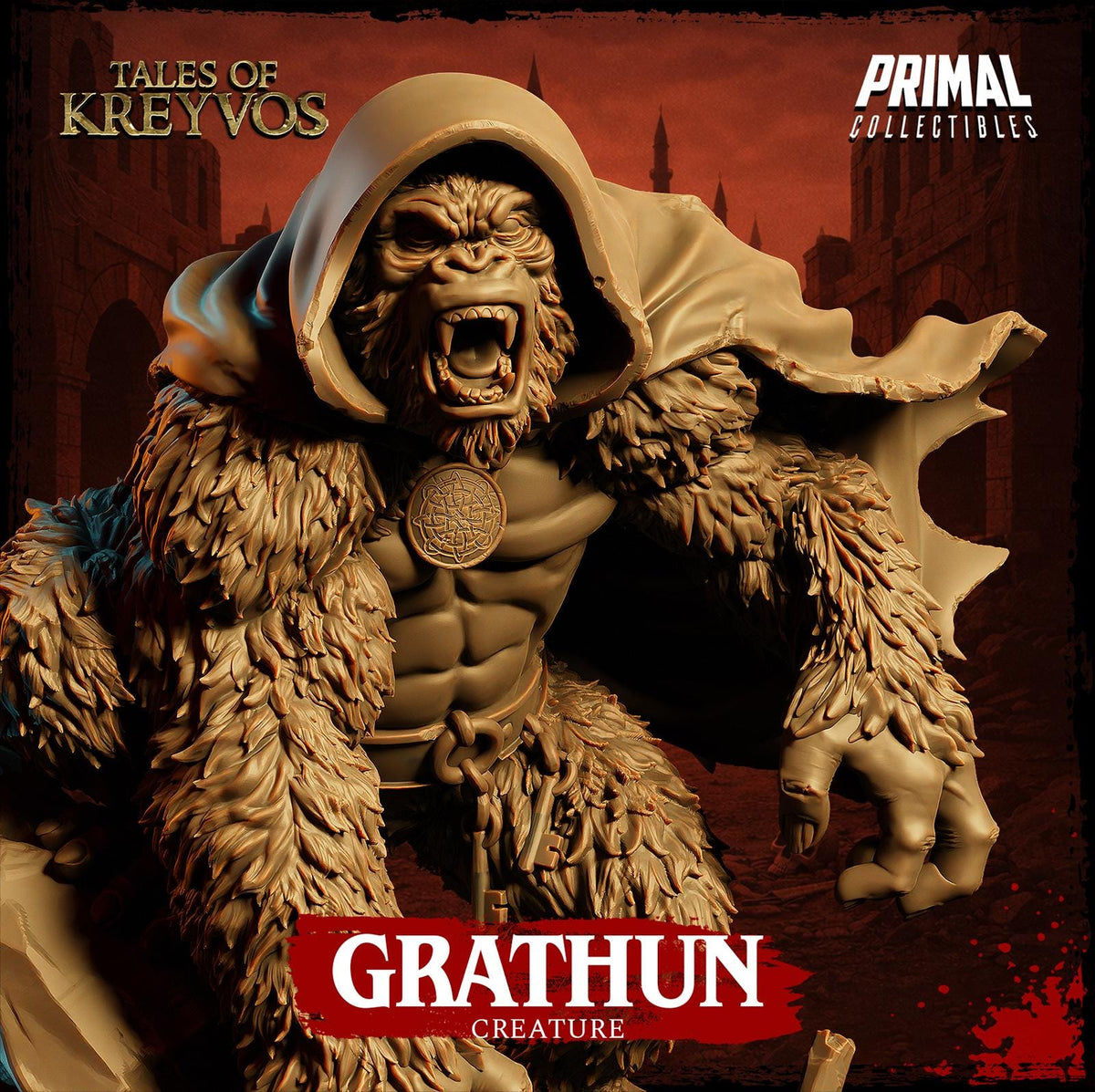 a large, hairy creature with a fierce expression, possibly a monster or a dragon-like creature.