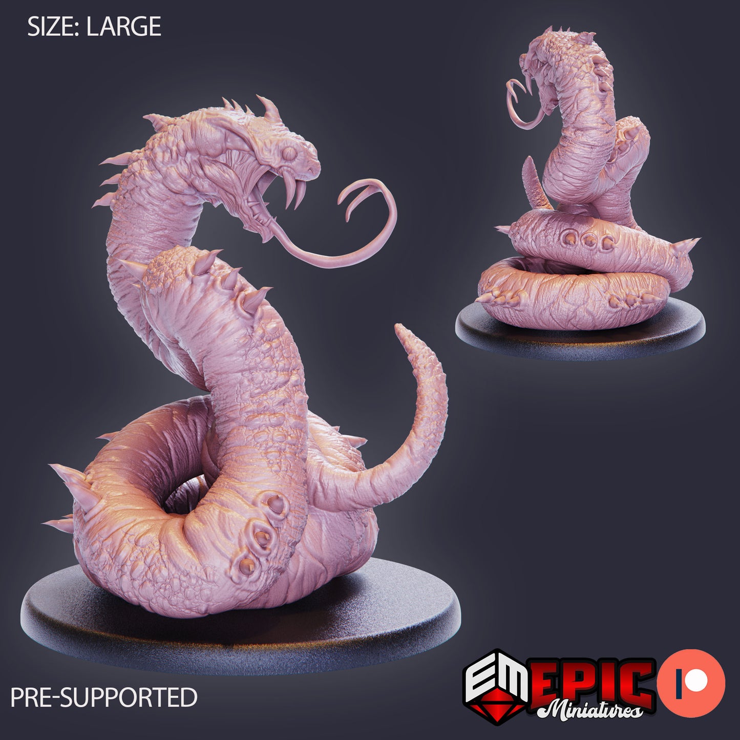 3D Resin Miniature Giant Sand Snake - D&D Epic Miniatures