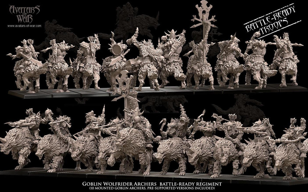 Goblin Wolf Riders Archers - Avatars of War - 3D Miniatures