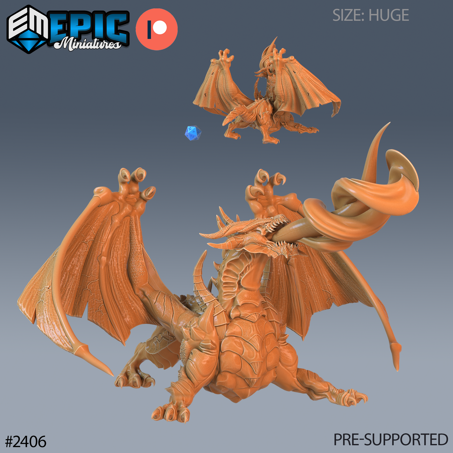 3D Resin Miniature Grey Dragon - D&D - Epic Miniatures