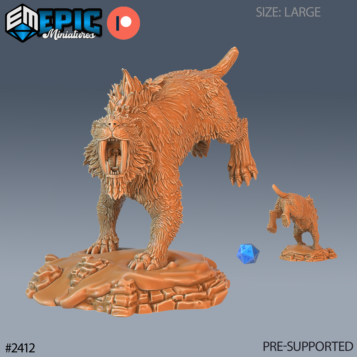 3D Resin Miniature Sabretooth Tiger - D&D - Epic Miniatures