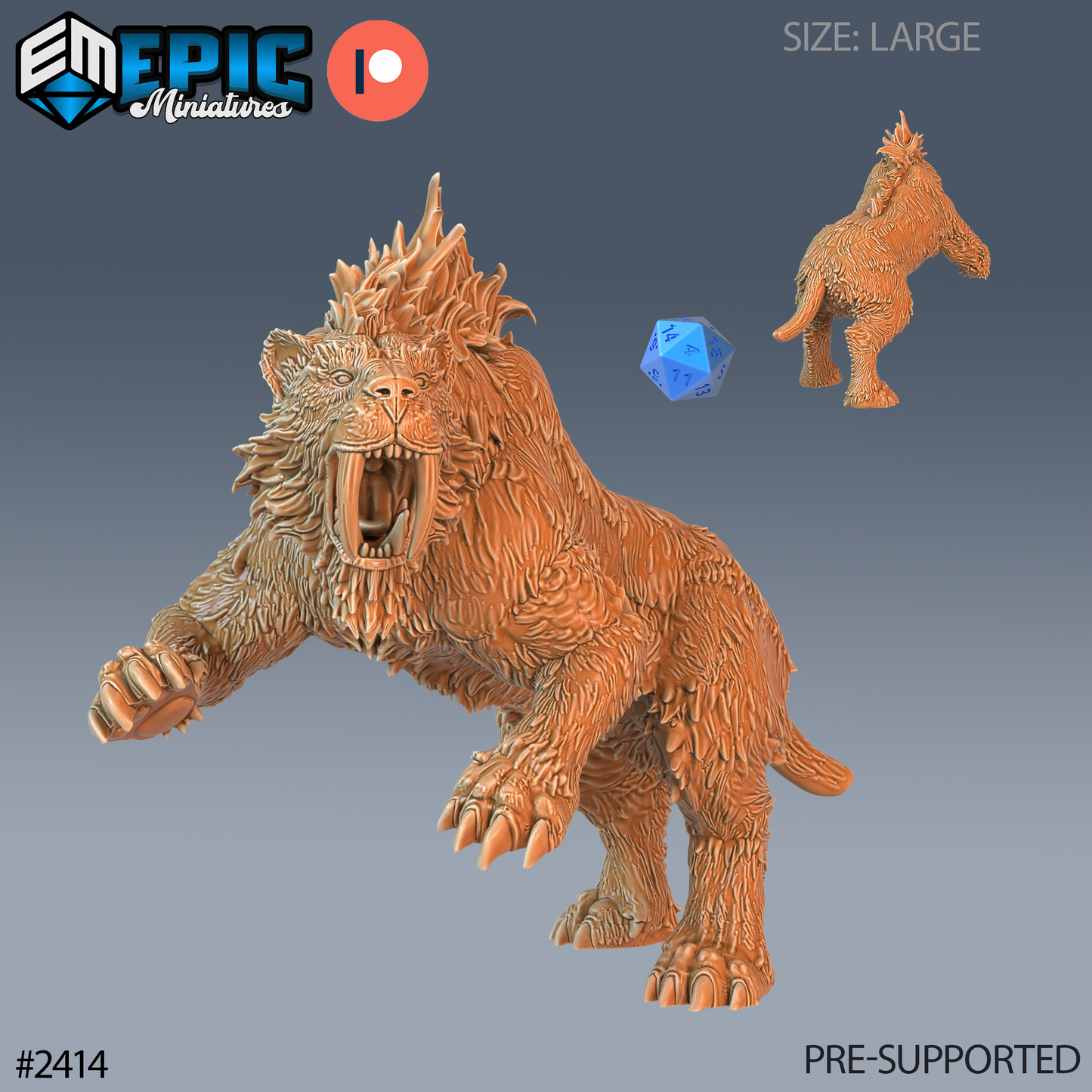 3D Resin Miniature Sabretooth Tiger - D&D - Epic Miniatures