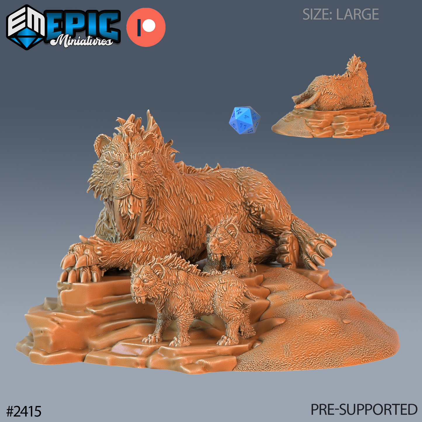 3D Resin Miniature Sabretooth Tiger - D&D - Epic Miniatures