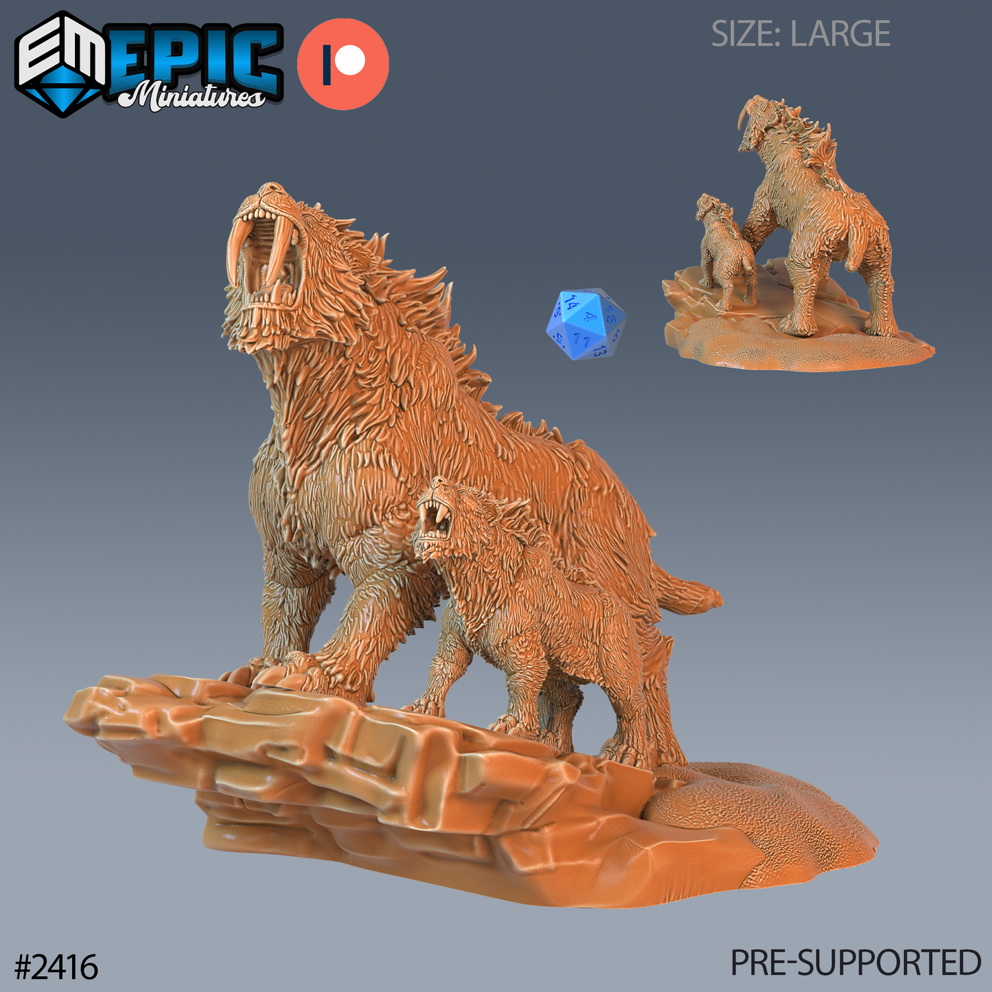 3D Resin Miniature Sabretooth Tiger - D&D - Epic Miniatures