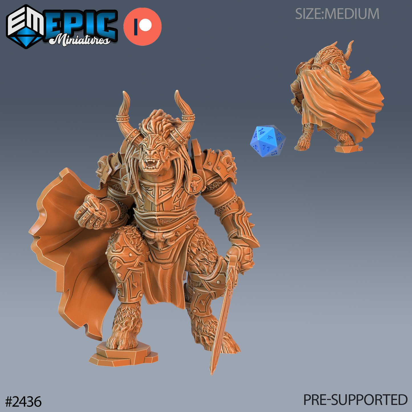 3D Resin Miniature Wooly Minotaur Paladin - D&D Epic Miniatures