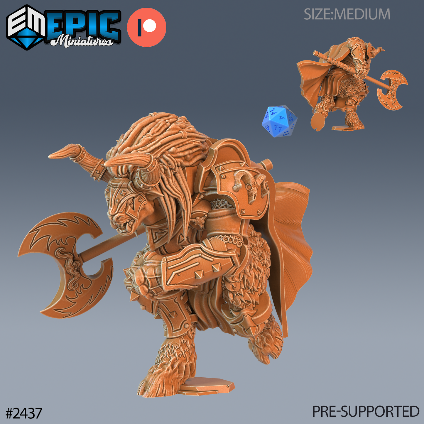 3D Resin Miniature Wooly Minotaur Paladin - D&D Epic Miniatures