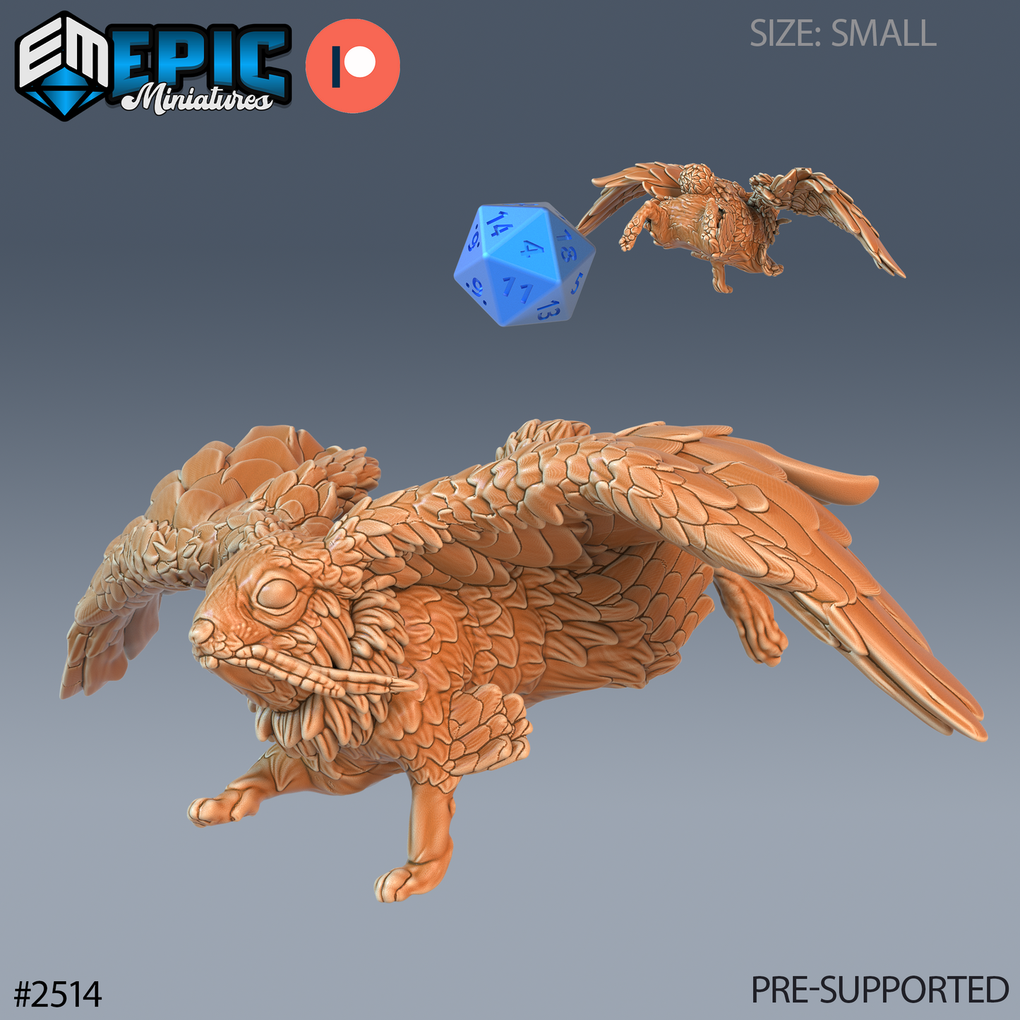 3D Resin Miniature Flying Rabbit - D&D Epic Miniatures