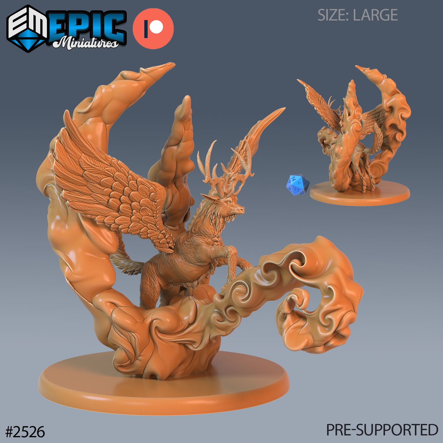 3D Resin Miniature Winged Deer - D&D Epic Miniatures