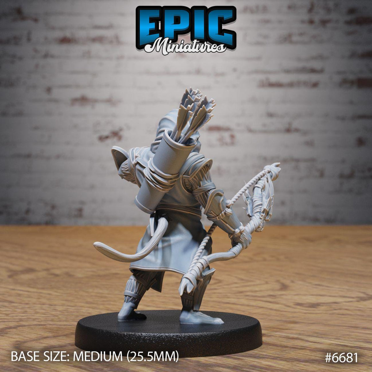 A figurine of a character with a bow and arrow, standing on a black base.