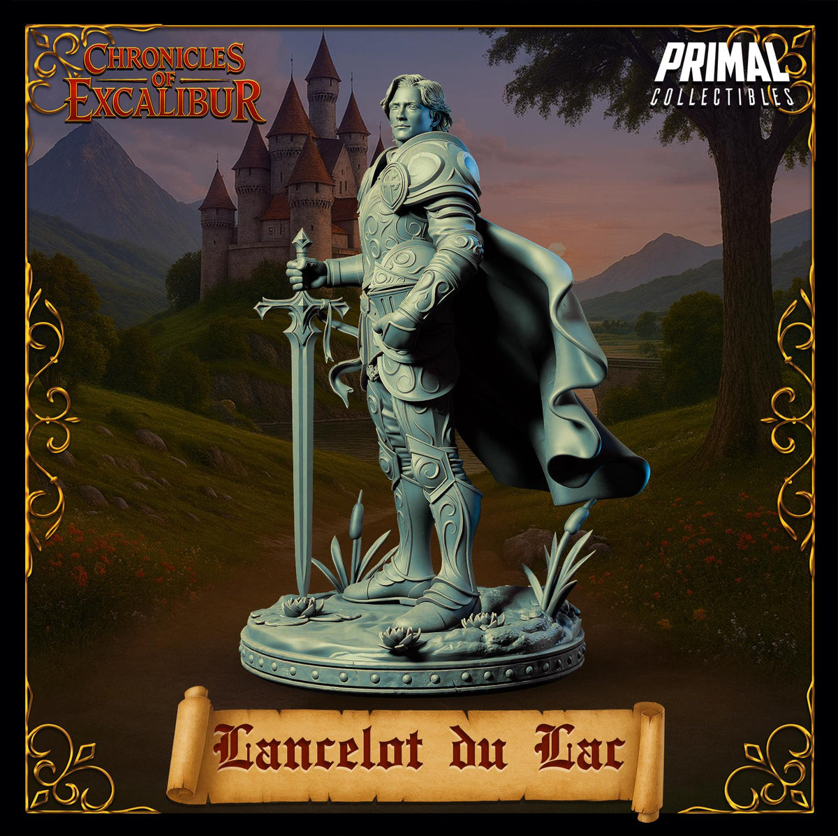 Knight Sir Lancelot miniature from Chronicles of Excalibur, detailed resin figure for collectors and TTRPGs.