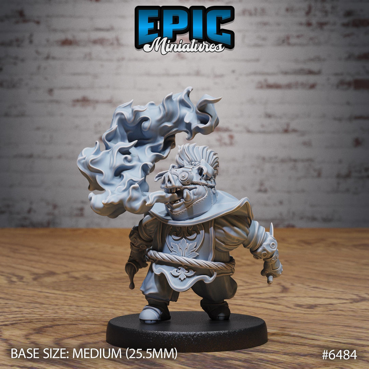 A figurine of a character with flames coming out of its mouth, standing on a black base.