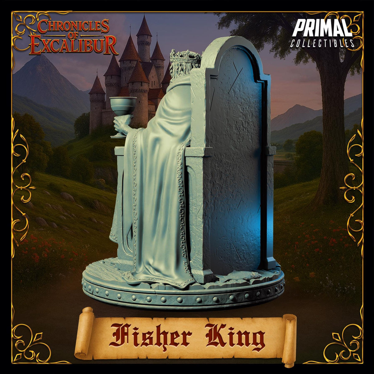 Fisher King miniature from Chronicles of Excalibur, crafted in premium grey resin, showcasing exceptional detail.