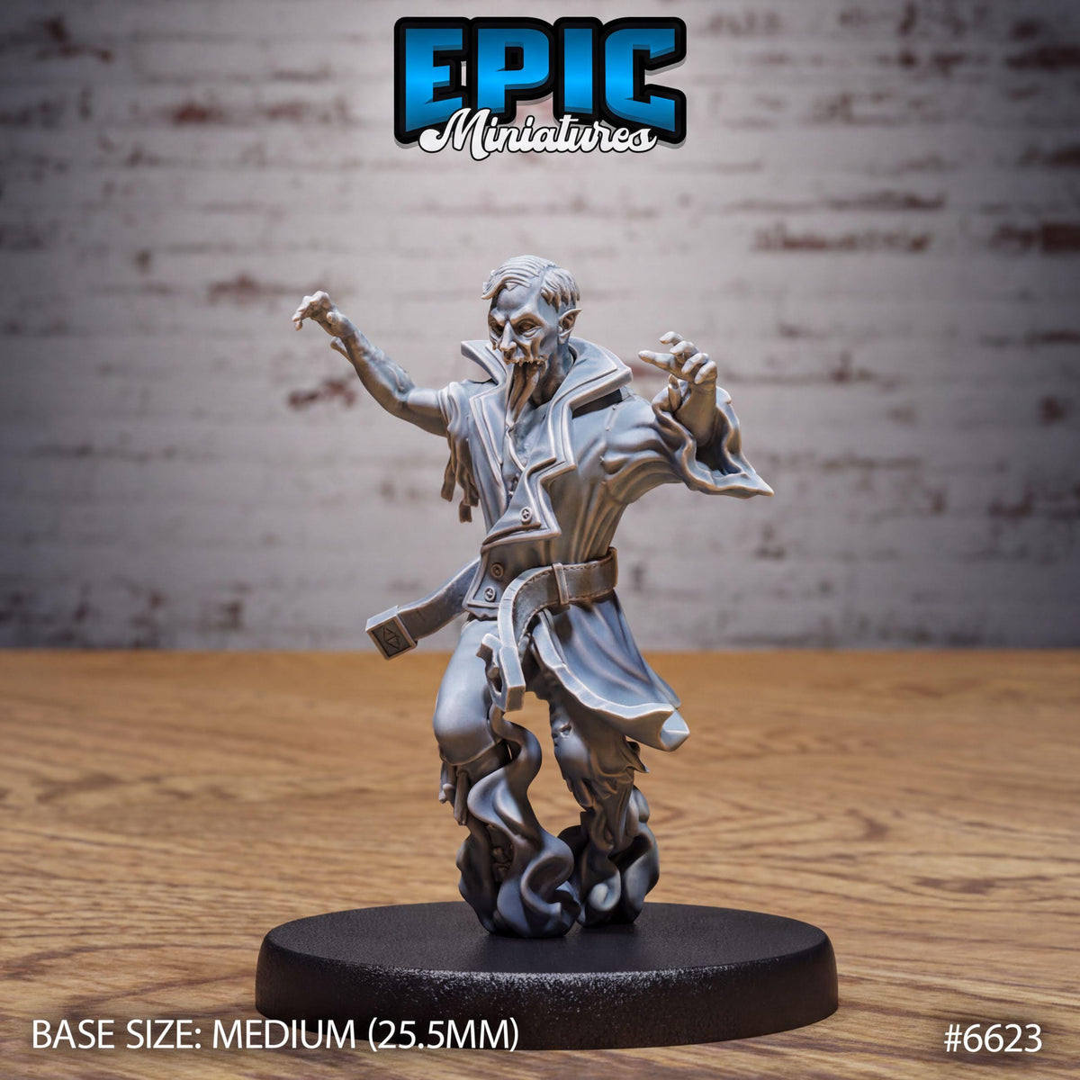 A figurine of a character with a long beard and a flowing robe, standing on a black base. The figurine appears to be a miniature model of a character from a video game or tabletop game.