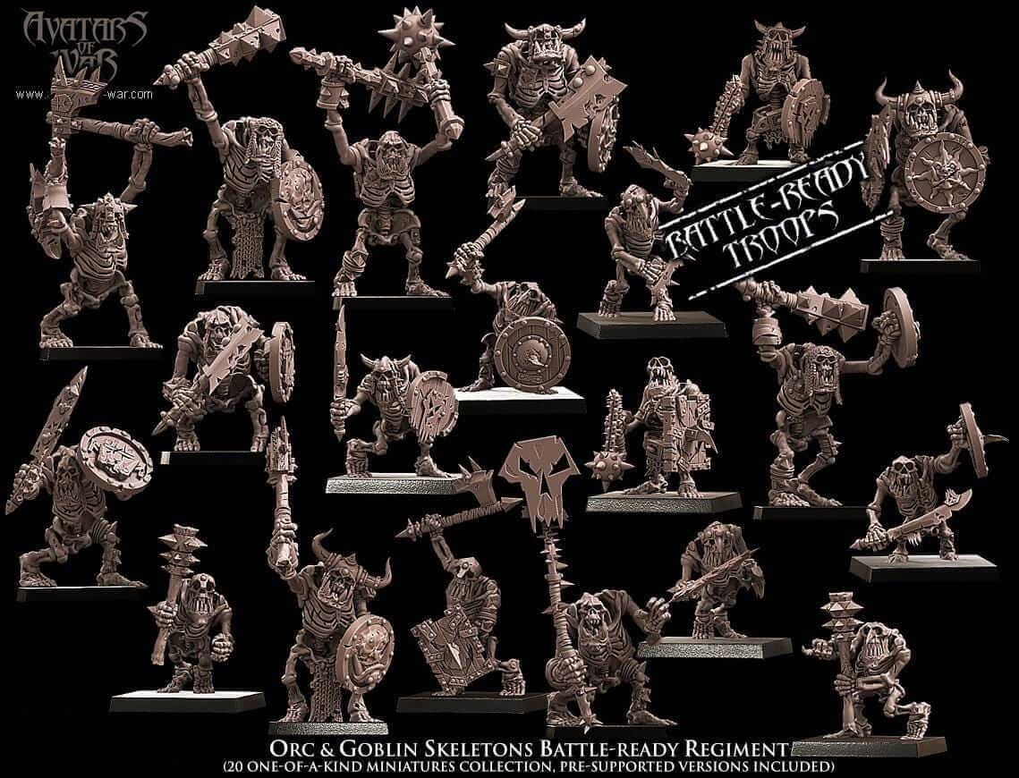 Orc & Goblin Skeleton Warriors Battle Ready regiment - Avatars of War