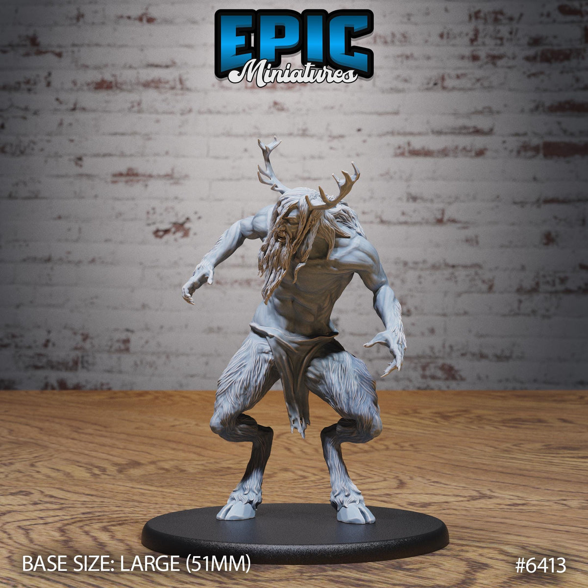 A figurine of a fantastical creature with antlers and a fierce expression, standing on a black base.